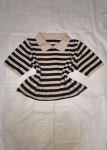 Striped Polo Neck Top