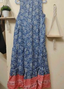Blue Floral Sleevless Maxi Dress
