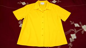 Vibrant Yellow Short-Sleeve Button-Up Top