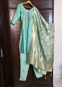 Elegant Sea Green Banarasi Silk Suit Set