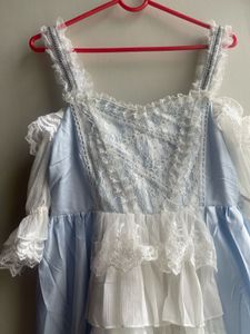Elegant Blue & White Lace Gown