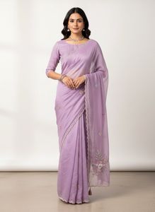 lavender sari with Katdana work