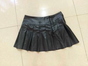 Black Faux Leather Pleated Mini Skirt