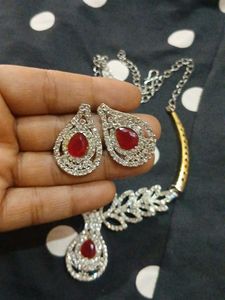 Elegant Red Stone Necklace &amp; Earring Set