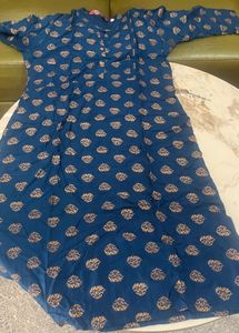 Blue Kurta with Golden Print