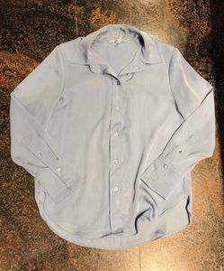 Light Blue Satin Button-Up Shirt