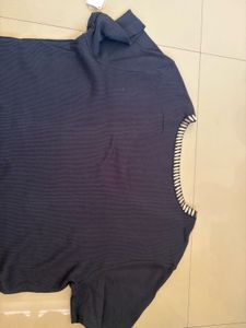 Navy Blue Beaded Neckline T-Shirt