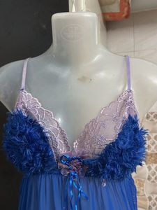 Blue Teddy Nightdress with Fur Trim