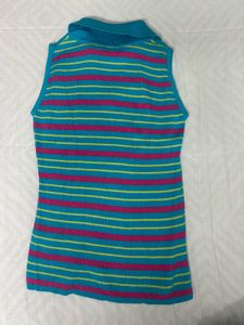 Striped Sleeveless Top Ribbed Knit