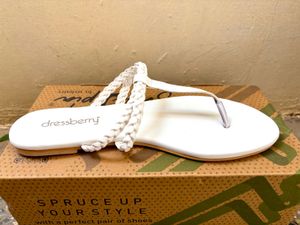 White Braided Strap Flat Sandals