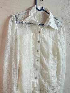 Partywear White Lace Shirt Blouse