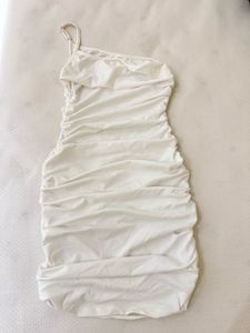 Chic White Ruched One-Shoulder Dress