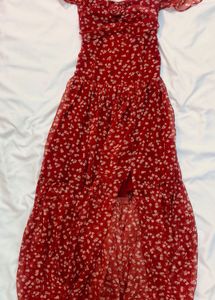 Rusty red Floral Off-Shoulder Maxi Dress