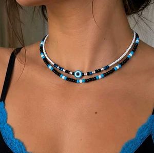 Evil Eye Beaded Layered Necklace set