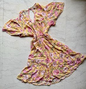 Boho Yellow Floral Print Midi Dress