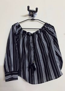 Chic Striped Off-Shoulder Tassel Top