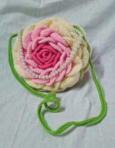 Crochet Rose Bag with White beads