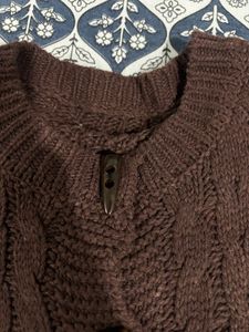 Brown Cable Knit Cardigan Sweater