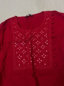 Libas Embellished Red Short Kurta