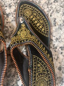 Embroidered Black Flip-Flop Sandals