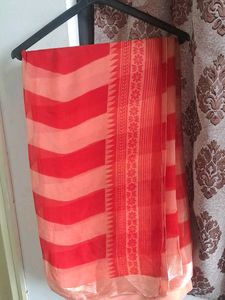 chiffon lehriya saree red peach
