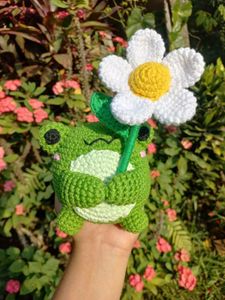 Crocheted Frog with Flower