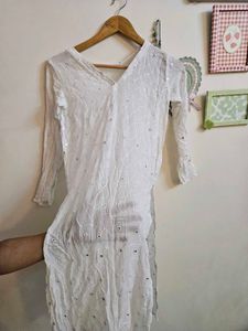 White Chikankari Kurta with Mirror Work