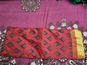 Red &amp; Black Saree with Gold Border