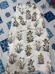 White Floral Print Kurta