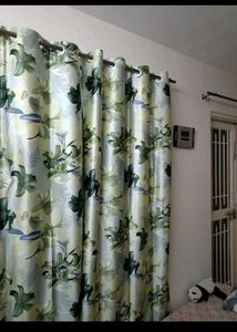 Pack Of 2 Green Floral Print Window Curtains