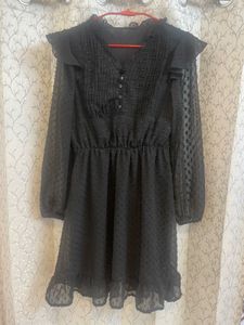 Chic Black Swiss Dot Dress