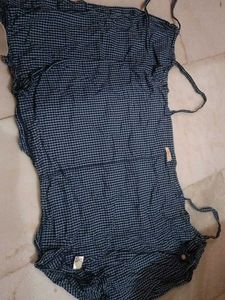 Blue Gingham Button-Up Crop Top