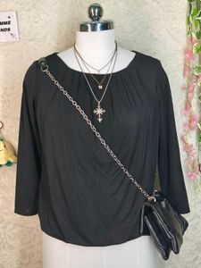 H&amp;M Chic Black Gathered Neck Top