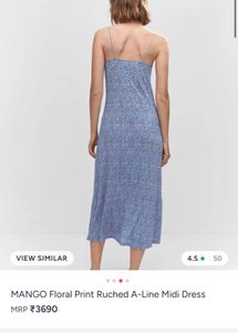 MANGO Floral Print Ruched A-Line Midi Dress