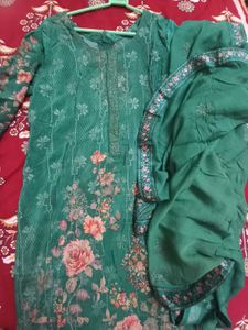 Green Floral Print Kurta with dupatta