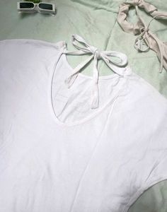 Cute White Bow Back Top