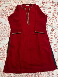 Red Embroidered Biba Kurta