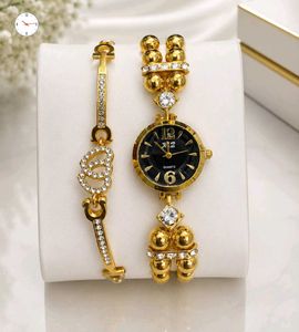 Elegant Gold Pearl Watch &amp; Bracelet Set