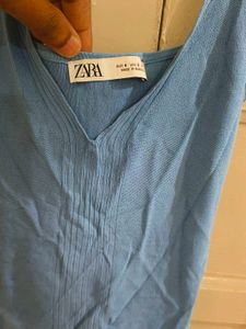 Blue V-Neck Ribbed Tank Top