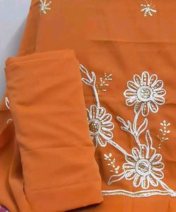 Orange Embroidered Dress Material