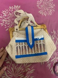 Boho Chic Woven Handbag with Bamboo Handle