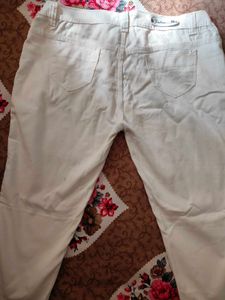 Cream Pants with Side Stripes