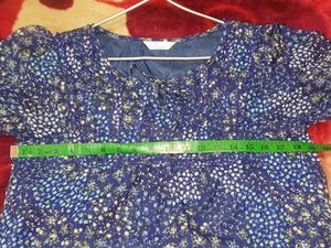 Georgett Blue Flower Printed Frill Frock Style