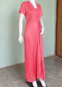 Vintage Coral Robe with Lace Trim
