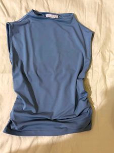 Women's Blue Ruched Sleeveless Top