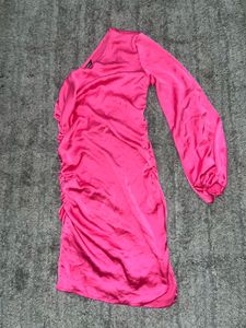 Hot Pink One-Shoulder Ruched Mini Dress