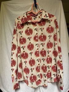 Pomegranate Print Cotton Button-Up Shirt