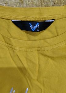 Mustard Graphic Tee with Sheer Mesh Sleeves