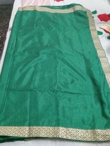 Emerald Green Silk Saree with Gold Border