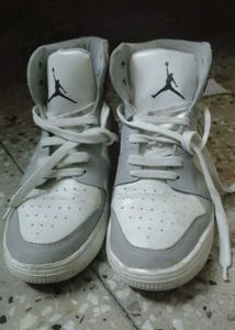 Stylish Grey &amp; White High-Top Sneakers